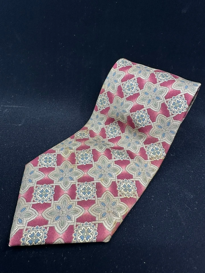 Corbata Bill Blass roja, dorada, verde cachemira 100 % seda 55" x 4" hecha en EE. UU. Foto 1 de 1