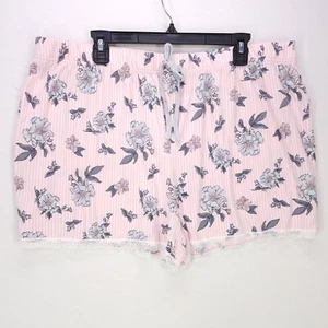 Be Yourself Schlafshorts Damen 2X rosa Blumenmuster super weich bequem Spitzensaum - Bild 1 von 10