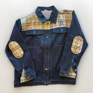 Akademiks Jean Jacket Mens XL Denim Blue Hip Hop Patches Fringe Grunge Y2K 1999 - Picture 1 of 9