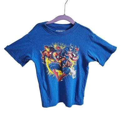 Camiseta Marvel Boys XS Marvel Azul Capitán América Flash Spiderman Superhéroes Foto 1 de 4