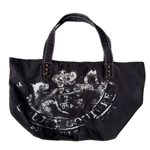Y2K Juicy Couture large Black Logo Print Cotton Canvas Tote Bag - Picture 1 of 17