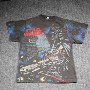 Vintage Star Wars Darth Vader T Shirt Youth XL AOP Movie Promo Faded 90s Rare - Picture 1 of 7