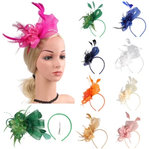 Women's Mesh Feather Hat Wedding Cocktail Party Hair Clip Headband Hair Hoop ↕ - Picture 1 of 34