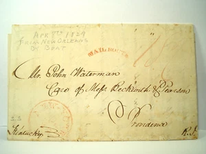 1829 Red MAIL ROUTE Arced NEW ORLEANS LA NY Stampless STEAMSHIP KENTUCKY Letter - Picture 1 of 10