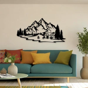 Wandbild aus Holz Berglandschaft Holzschild zum Aufkleben Bergliebhaber Deko - Picture 1 of 11