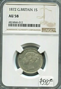 GREAT BRITAIN - FANTASTIC HISTORICAL NGC CERTIFIED QV SILVER SHILLING, 1872 - Picture 1 of 2