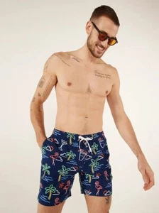 CHUBBIES COCKTAILS FLAMINGOS PALM TREES Neon Lights Swim Trunks Mens Size 2XL - Picture 1 of 9