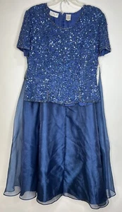 Vintage Scala Set Seide Pailletten Perlen Top Organza Maxirock blau formell Mutter Neu mit Etikett - Bild 1 von 14