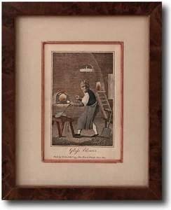 Antique print of a Glass Blower framed. Date 1804 Engraving with Hand colouring - Picture 1 of 2