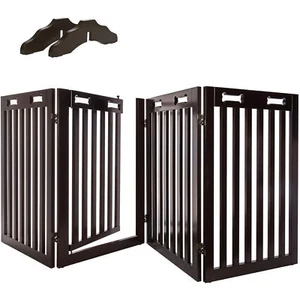 Arf Pets Free Standing Wood Dog Gate with Walk Through Door Expands Up to 80'' - Picture 1 of 9