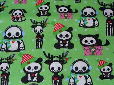 Hard to Find Christmas Skelanimals in Santa hats by David Textiles 22"X14" - Image 1 of 4