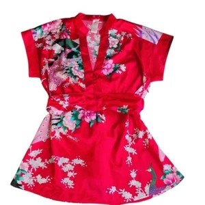 Top Kimono Oriental Forever 21 Y2K Rojo Satinado Japonés Pavo Real Asiático Talla Grande - Imagen 1 de 13