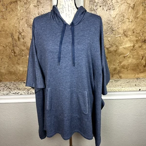 Cuddl Duds Comfortwear Poncho with Hood Women's Small Blue French Terry Hi Low - Picture 1 of 10
