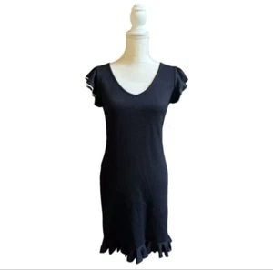 St John Collection By Marie Gray Knit Flutter Sleeve Ruffle Hem Dress Black US 2 - Picture 1 of 11