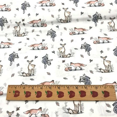 FQ  Cotton Aspen Deer, Mom And Baby, Fox,Raccoon,Owl White Tan Gray - Image 1 of 2