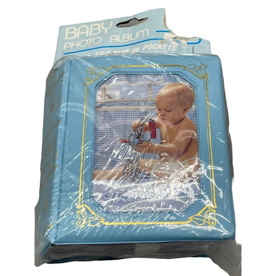 Álbum de Fotos Bebé 100 Bolsillos Deslizables 3 1/2" x 5 1/4" Cubierta Acolchada Suave Azul LEER Foto 1 de 4