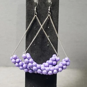 Dangle Beaded Earrings Silver Tone Statement Modernist Bohemian Pierced 4.25" - Picture 1 of 8