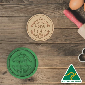 Green Happy Easter Cookie Cutter And Embosser Stamp - Picture 1 of 3