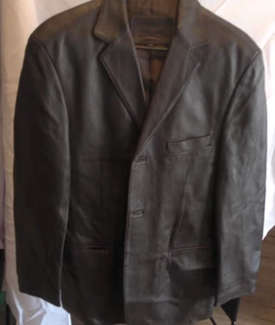 MENS STAFFORD EXECUTIVE BROWN GENUINE LEATHER JACKET WITH FRONT POCKETS SIZE S - Picture 1 of 5