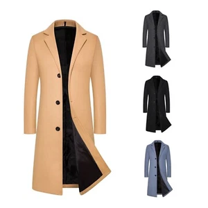 Men's Mid-Length Wool-Like Cotton Coat - Fall/Winter Thickened Overcoat - Picture 1 of 15