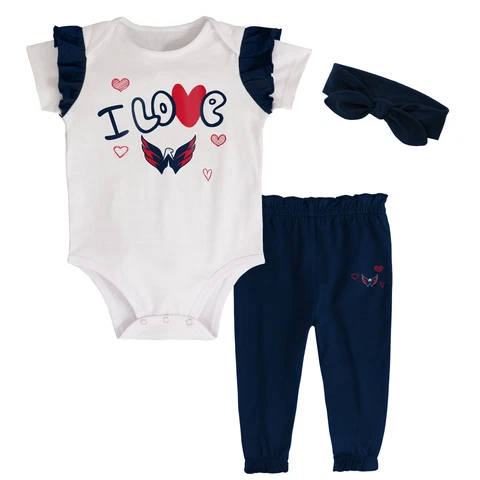 Girls Infant White/Navy Washington Capitals I Love Hockey Bodysuit Pants & Cover