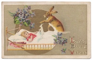 JAMESTOWN PA Postcard EASTER WISHES Anthropomorphic Rabbits, to GOWANDA NY 1911 - Picture 1 of 2