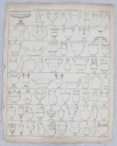 68 Outlines of Antique Vases For Gold & Silversmiths 1824 Architectural Print - Picture 1 of 2