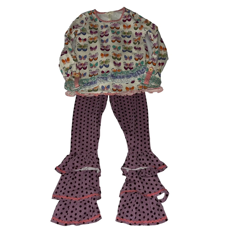 Matilda Jane Butterfly Shirt Purple Polka Dot Leggings Pants Set Outfit 8 - Image 1 of 4