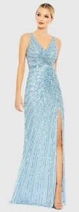 Vestido sin mangas Mac Duggal 5685 con lentejuelas envolvente sintético nuevo con etiquetas talla 10 azul hielo - Imagen 1 de 6