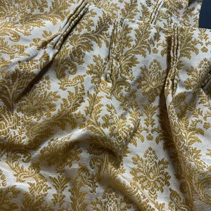 1 Pair Vtg Pinch Pleat Drapes Draperies Curtains Nubby Lined Gold 24x52 - Picture 1 of 5