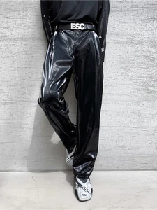 Hombres Pantalones de Cuero Brillante Pierna Recta Motocicleta Pantalones Negros Escenario Fiesta Pantalones - Imagen 1 de 8