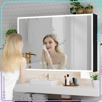 LED Medicine Cabinet Lighted Defogger Wall Mount Mirror Cabinet Storage 35'' - Image 1 of 4