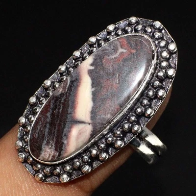 925 Silver Plated Porcelain Jasper Ethnic Ring Jewelry Size US 11 MJ - Image 1 of 3