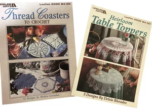 2 Leaflets with Crochet Patterns Heirloom Table Toppers & Thread Coasters 1990's - Picture 1 of 9