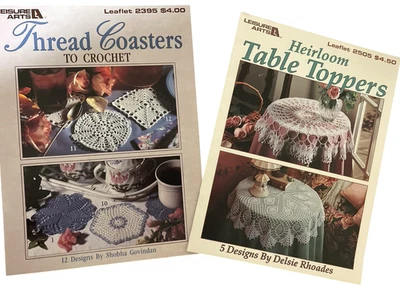 2 Leaflets with Crochet Patterns Heirloom Table Toppers & Thread Coasters 1990's - Image 1 of 4