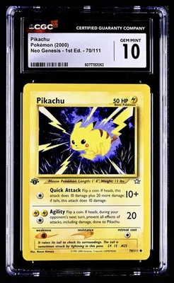 Pokémon 2000 Neo Genesis 1st Edition Pikachu 70/111 CGC 10 MINT Vintage Slab - Image 1 of 2