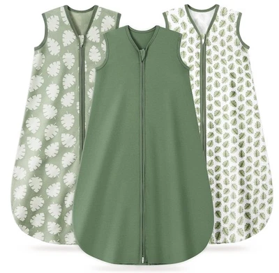 Saco de dormir para bebé de algodón orgánico TURMEWU 0,5 TOG 12-18 M 2 vías cremallera hoja verde Foto 1 de 4
