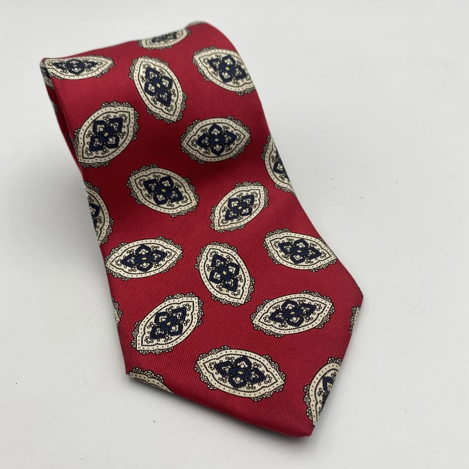 John Henry Tie Silk Red Silver Black Diamond Paisley USA VTG - Image 1 of 4