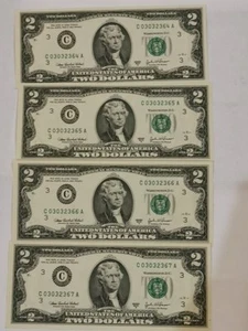 (4) Sequential 2003 $2 Two Dollar Federal Reserve Note GEM UNC - Picture 1 of 6