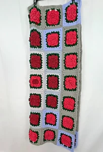 Vintage Strick Rose 3D Quadrat Afghan Überwurf 44x52" Decke Cottagecore Oma Rosa - Bild 1 von 14