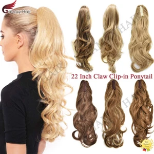 US Claw Clip in Ponytail Extensions Wavy Long Hair Piece Pony Tail 22" As Human - Picture 1 of 28