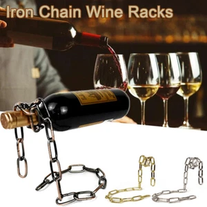 Creative Wine Bottle Holder Floating Steel Link Chain Wine Bottle Rack Holder - Picture 1 of 14