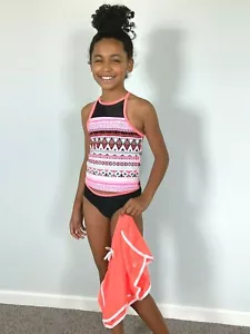 NEW Gerry Girls 3-pc Swimsuit Set Neon Orange Pink 8,12,14 Tankini Bikini Shorts - Picture 1 of 8