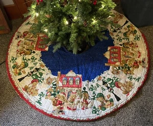 Vintage Daisy Kingdom CHERISHED TEDDIES Handmade Quilted Christmas Tree Skirt - Picture 1 of 13