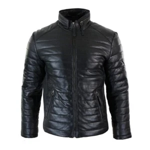 Men's Luxury Real Leather Puffer Jacket | Winter Warm Quilted Outerwear - Picture 1 of 3