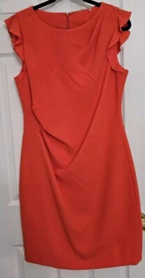 Vestido ELIE TAHARI Elsie manga barco babado acabamento sunburst bainha laranja tamanho 12 - Imagem 1 de 4
