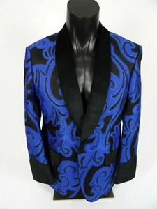 Mens Entertainer Event Sport Jacket Blazer Black Blue Paisley INSOMNIA MANZINI - Picture 1 of 9