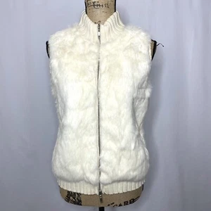 White House Black Market Knit Vest S Ivory Cream Rabbit Fur Wool Blend Zip Up - Picture 1 of 10