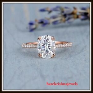 3CT Oval Cut VVS1/D Diamond Lab-Created Engagement Wedding Ring 14K Rose Gold FN