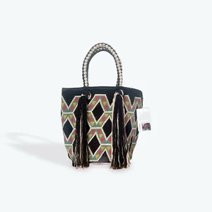 Authentic 100% Wayuu Mochila Colombian Bag Large Size Top Handle black multicolo - Picture 1 of 10